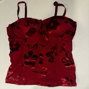 Red Floral Bustier Top